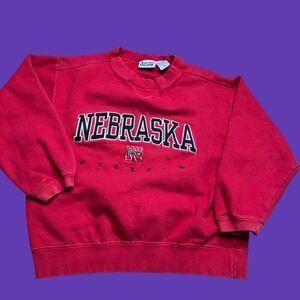 Vintage Nebraska Huskers Sweatshirt Youth M 10/12 Red NCAA Football Pullover